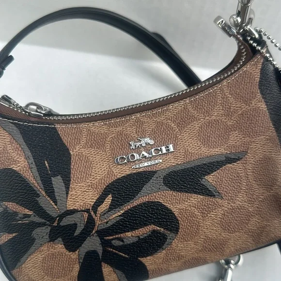 New COACH Teri Mini Crossbody Bag In Signature Canvas With Bow Print - Picture 10 of 10